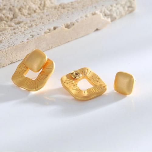 Brass Stud Earring Square fashion jewelry & for woman & hollow gold nickel lead & cadmium free Sold By Pair