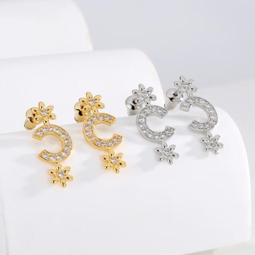 Brass Stud Earring plated fashion jewelry & for woman & with rhinestone nickel lead & cadmium free Sold By Pair