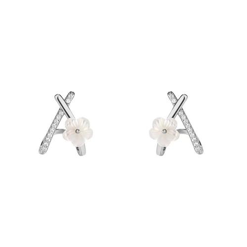 Cubic Zirconia micro pavimenta Sterling Silver Earring, 925 argento sterlina, with conchiglia, placcato, Micro spianare cubic zirconia & per la donna, nessuno, 14x10mm, Venduto da coppia