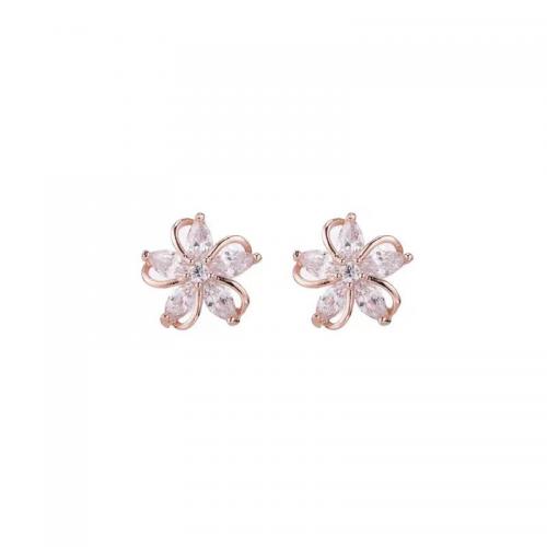 Cubic Zirconia micro pavimenta Sterling Silver Earring, 925 argento sterlina, Petali, placcato, Micro spianare cubic zirconia & per la donna, nessuno, 7.80x7.80mm, Venduto da coppia