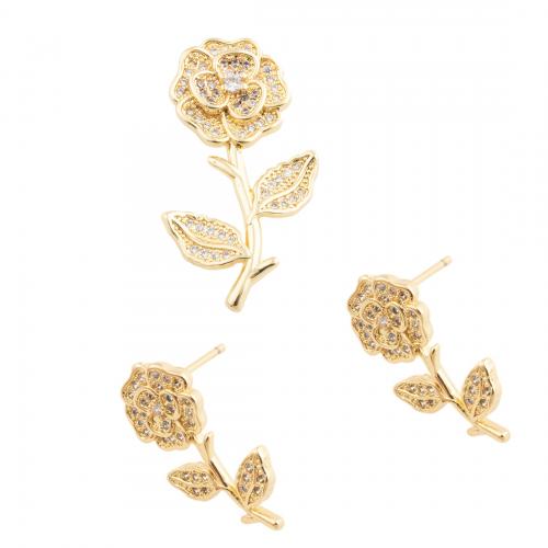 Gioielli Brass Set, ottone, Fiore, stili diversi per la scelta & Micro spianare cubic zirconia & per la donna, dorato, assenza di nichel,piombo&cadmio, pendant 30.5*16.5mm,  stud earring 20.5*10mm, Venduto da PC