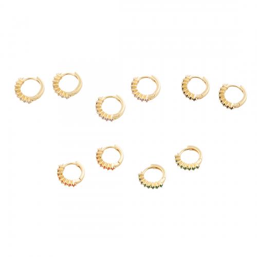 Boucles d'oreilles en laiton zircon cubique pavent, bijoux de mode & pavé de micro zircon & pour femme, doré, protéger l'environnement, sans nickel, plomb et cadmium, 14x14mm, Vendu par paire