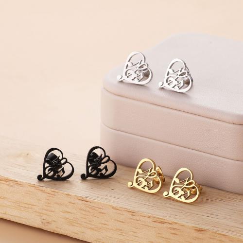 Stainless Steel Stud Earrings 304 Stainless Steel Heart plated for woman Sold By Bag