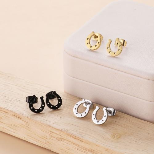 Stainless Steel Stud Earrings 304 Stainless Steel Horseshoes plated for woman Sold By Bag