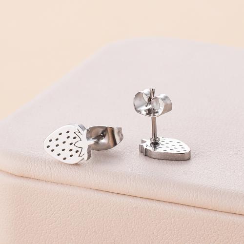 ステンレス鋼イヤリング, 304ステンレススチール, ストロベリー, メッキ, 女性用, 無色, 7x10mm, 12ペア/バッグ, 売り手 バッグ