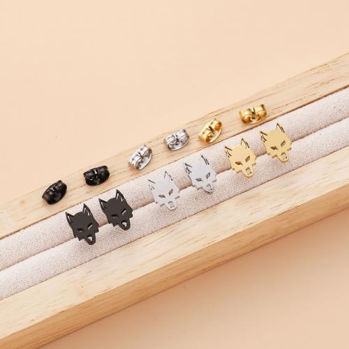 Roestvrij staal Stud Earrings, 304 roestvrij staal, Wolf, plated, voor vrouw, meer kleuren voor de keuze, 6.50x10mm, 12paren/Bag, Verkocht door Bag