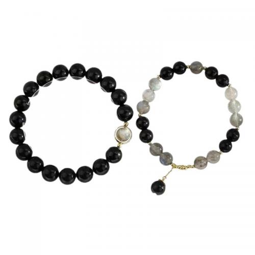 Bráisléid gemstone, Sinc Alloy, le Cloch Ghealach & Obsidian, lámhdhéanta, unisex & stíleanna éagsúla do rogha, dathanna níos mó le haghaidh rogha, Díolta De réir PC