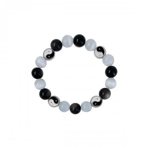 Gemstone Bracciali, lega in zinco, with Obsidian & filo elastico & occhi di gatto & vetro lavorato, placcato, unisex & stili diversi per la scelta & smalto, nessuno, Lunghezza Appross. 18 cm, Venduto da PC