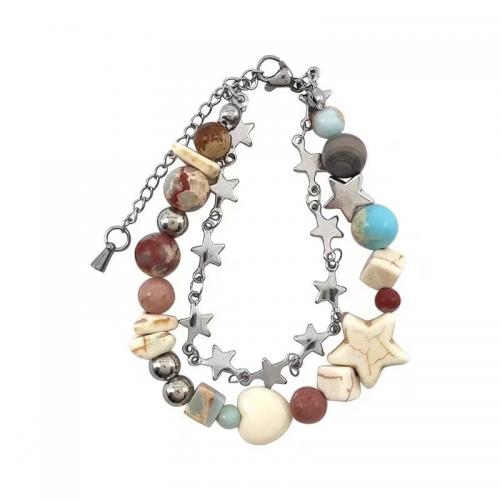 Gemstone Bracciali, lega in zinco, with Shoushan Stone & turchese sintetico, fatto a mano, per la donna, multi-colore, Lunghezza Appross. 17 cm, Venduto da PC