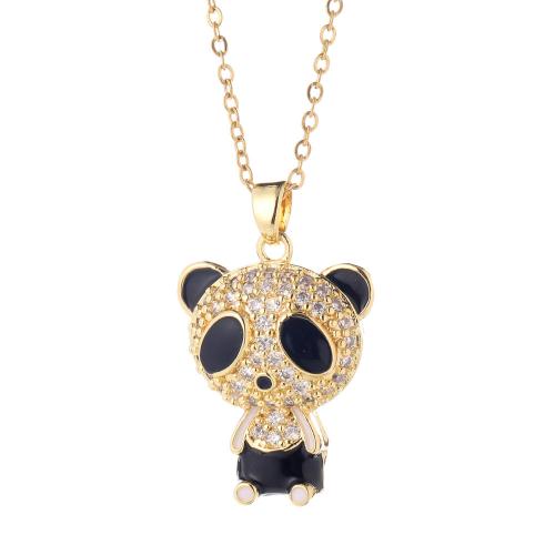 Cubic Zircon Micro Pave Brass Necklace, with 5CM extender chain, Panda, plated, micro pave cubic zirconia & for woman & enamel, golden, Length Approx 40 cm, Sold By PC