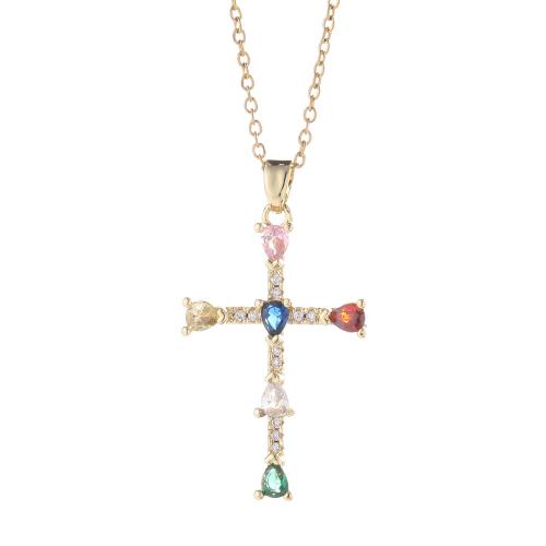 Cubic Zircon Micro Pave Brass Necklace with 5CM extender chain Cross plated micro pave cubic zirconia & for woman Length Approx 40 cm Sold By PC