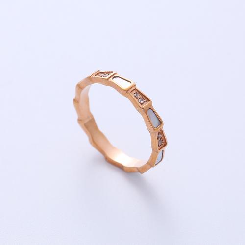 Rustfrit stål fingre Ringe, 316L Stainless Steel, forskellig størrelse for valg & for kvinde & emalje & med rhinestone, rosa guld farve, Solgt af PC