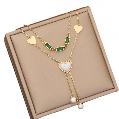 304 Stainless Steel Jewelry Set with Plastic Pearl Heart gold color plated & for woman & with rhinestone Sold By PC