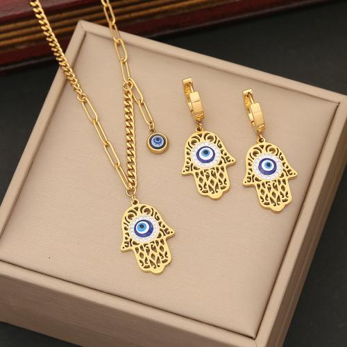 304 nehrđajućeg čelika Nakit Set, Evil Eye Hamsa, zlatna boja pozlaćen, različitih stilova za izbor & za žene & emajl & s Rhinestone, Prodano By PC