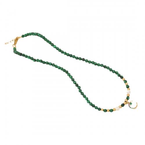 Acier inoxydable 304 collier, avec Gravier naturel & Malachite & laiton, avec 2inch chaînes de rallonge, Placage de couleur d'or, styles différents pour le choix & pour femme & avec strass, Longueur Environ 15.7 pouce, Vendu par PC