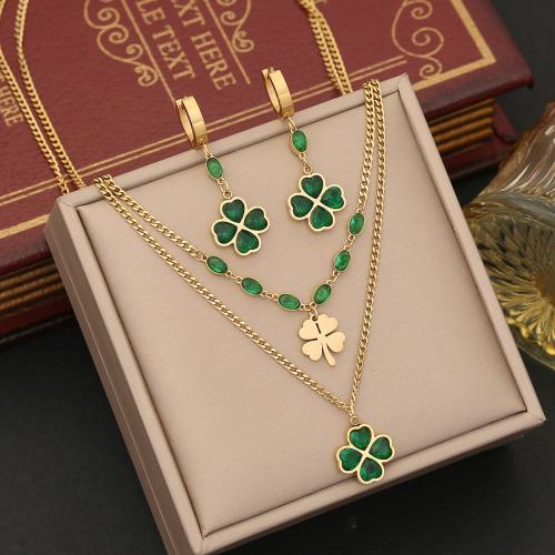 304 Stainless Steel Jewelry Set Flower gold color plated & for woman & with rhinestone Sold By PC