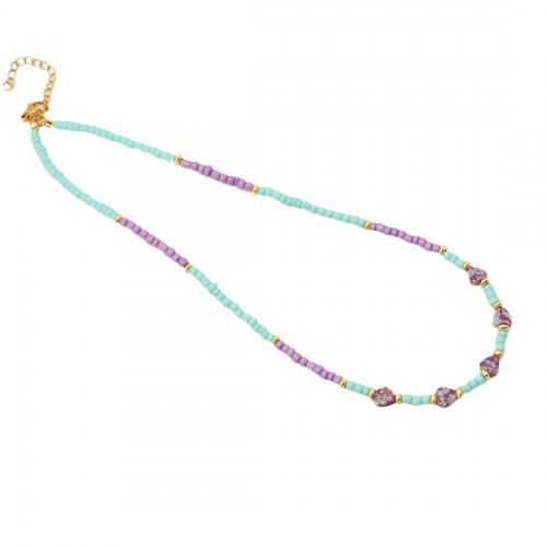 Seedbead collier, avec pierre gemme & Acier inoxydable 304, avec 2inch chaînes de rallonge, coeur, Placage de couleur d'or, différents matériaux pour le choix & pour femme, Longueur Environ 15.7 pouce, Vendu par PC