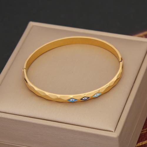 304 roestvrij staal Bangle, gold plated, verschillende stijlen voor de keuze & voor vrouw & glazuur & met strass, Binnendiameter:Ca 60x50mm, Verkocht door PC