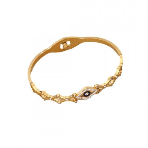 304 roestvrij staal Bangle, met turkoois, gold plated, verschillende stijlen voor de keuze & voor vrouw & met strass, Binnendiameter:Ca 60x50mm, Verkocht door PC