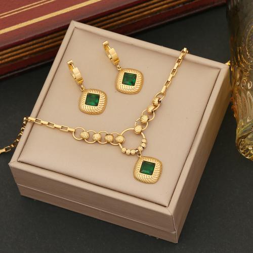 304 roestvrij staal Sieraden set, Geometrisch Patroon, gold plated, verschillende stijlen voor de keuze & voor vrouw & met strass, Verkocht door PC