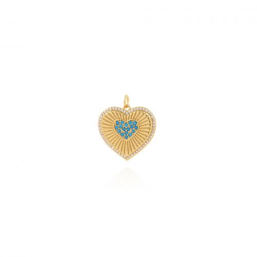 Cúbicos Circonia Colgante Latón Micro pavimenta, metal, Corazón, 18K chapado en oro, Joyería & Bricolaje & micro arcilla de zirconia cúbica, azul, libre de níquel, plomo & cadmio, 22.50x24.50x2.50mm, Vendido por UD