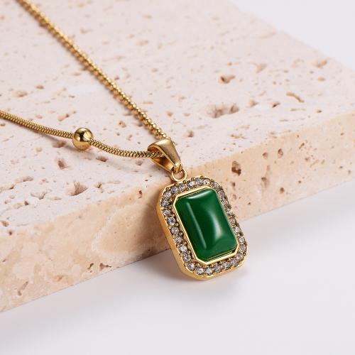 Roestvrij staal halskettingen, 316L roestvrij staal, met Emerald, mode sieraden & micro pave zirconia & voor vrouw, gouden, 20x15mm, Per verkocht Ca 40 cm Strand