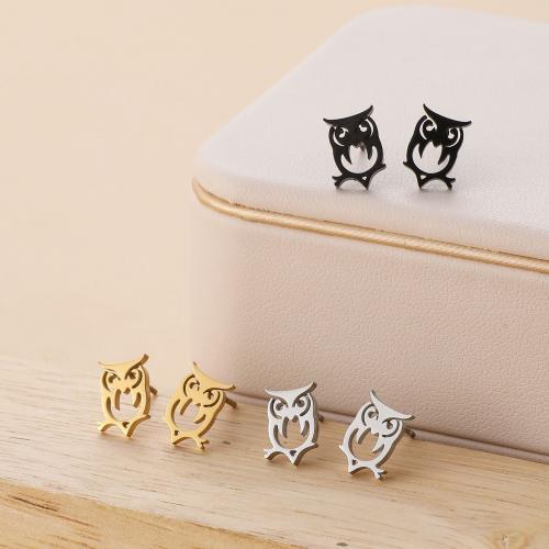 Rostfritt stål Stud Örhängen, 304 rostfritt stål, Owl, plated, för kvinna, fler färger för val, 7x11mm, 12Pairs/Bag, Säljs av Bag