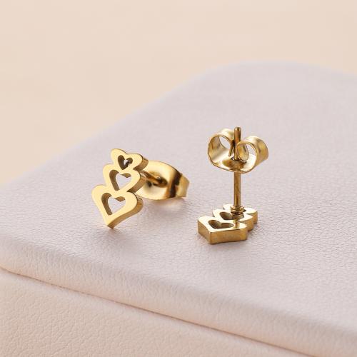 Stainless Steel Stud Earrings 304 Stainless Steel Heart plated for woman Sold By Bag