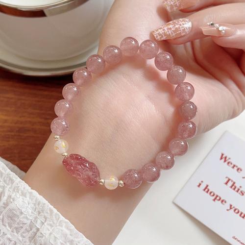 Quarz Armbänder, Strawberry Quartz, mit Weißer Achat, Modeschmuck, Rosa, verkauft von PC