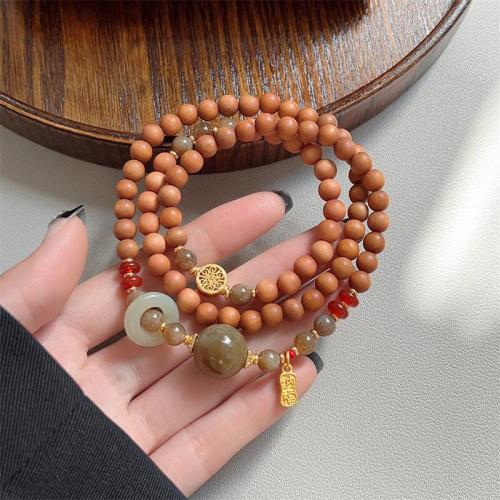 Holz Armbänder, Sandelholz, mit Hetian Jade & Zinklegierung Strass Zwischenstück & Roter Achat, Modeschmuck, Länge 55 cm, verkauft von PC