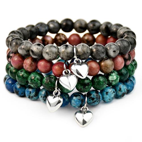 Gemstone Armbånd, Blå Speckle Stone, med Elastiktråd & Zinc Alloy, håndlavet, mode smykker & forskellige materialer til valg & for kvinde, Længde Ca. 7.08-7.28 inch, Solgt af PC