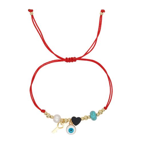 Trendy Wax cord armbanden, Messing, met Wax & Hematiet & Plastic Pearl & Zinc Alloy, handgemaakt, voor vrouw & glazuur, gouden, Verkocht door PC