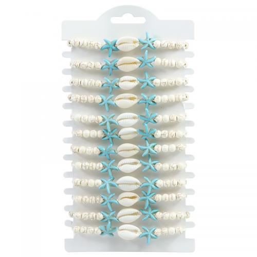 Shell gioielli bracciale, conchiglia, with turchese & corda di cera, fatto a mano, stili diversi per la scelta & per la donna, bianco, Lunghezza Appross. 11-30 cm, Venduto da PC