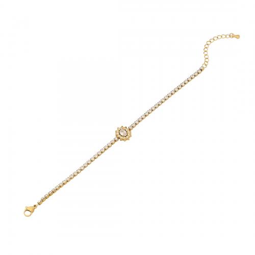 Aço inoxidável 304 pulseira, with 1.6inch extender chain, cromado de cor dourada, Vario tipos a sua escolha & para mulher & com strass, comprimento Aprox 6.7 inchaltura, vendido por PC