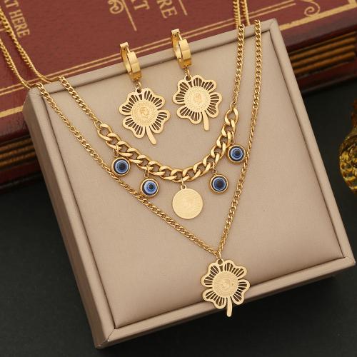 304 rozsdamentes acél Jewelry Set, Virág, arany színű aranyozott, különböző stílusokat a választás & a nő & zománc, Által értékesített PC