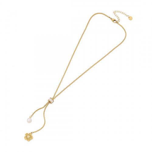 acero inoxidable 304 collar, con Nácar Blanca & Perlas plásticas, con 2inch extender cadena, chapado en color dorado, diferentes estilos para la opción & para mujer & con diamantes de imitación, longitud aproximado 15.7 Inch, Vendido por UD