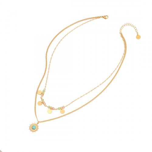 304 Stainless Steel Jewelry Set with turquoise & Crystal gold color plated Double Layer & for woman & with rhinestone Sold By PC