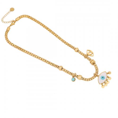 Acier inoxydable 304 parure de bijoux, avec turquoise & coquille, Placage de couleur d'or, styles différents pour le choix & pour femme & émail & avec strass, Vendu par PC