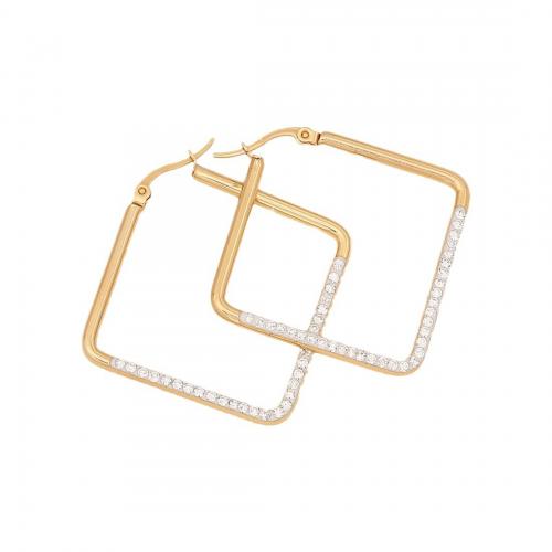 304 roestvrij staal Hendel weer Earring, Geometrisch Patroon, gold plated, verschillende stijlen voor de keuze & voor vrouw & met strass & hol, 40mm, Verkocht door pair