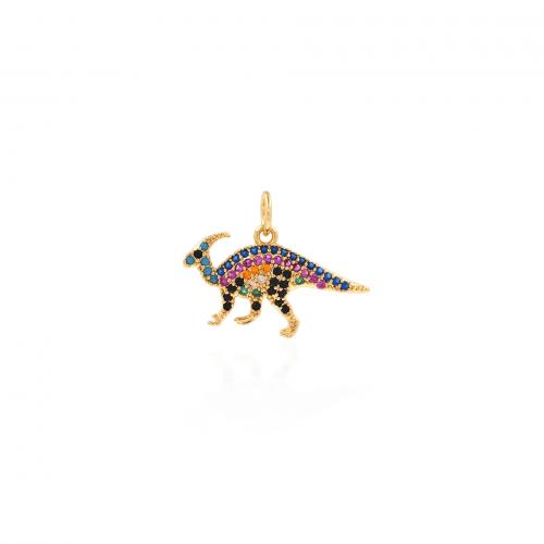 Cubique Pendentif en laiton zircon pavent, Dinosaure, Plaqué or 18K, bijoux de mode & DIY & pavé de micro zircon, couleurs mélangées, protéger l'environnement, sans nickel, plomb et cadmium, 20.50x15.50x3mm, Vendu par PC