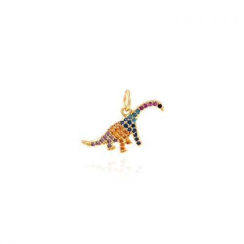 Befestigter Zirkonia Messing Anhänger, Dinosaurier, 18K vergoldet, Modeschmuck & DIY & Micro pave Zirkonia, gemischte Farben, frei von Nickel, Blei & Kadmium, 20.30x13x2.60mm, verkauft von PC