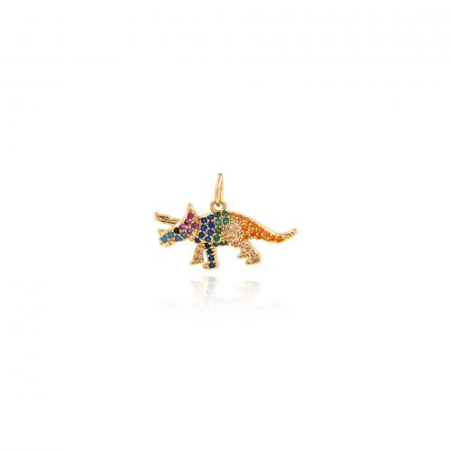 Terningformet Zirkon Micro Pave Messing vedhæng, Dinosaur, 18K forgyldt, mode smykker & du kan DIY & Micro Pave cubic zirconia, blandede farver, nikkel, bly & cadmium fri, 13.30x21.40x3mm, Solgt af PC