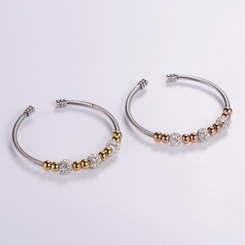 Cruach dhosmálta Bangle, 316L Cruach dhosmálta, Inchoigeartaithe & unisex & le rhinestone, dathanna níos mó le haghaidh rogha, Trastomhas Istigh:Thart 60mm, Díolta De réir PC