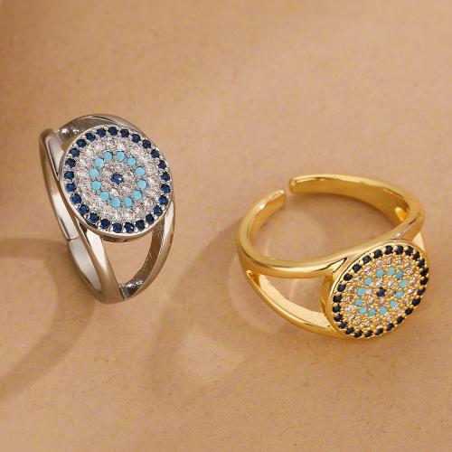 Bijoux Finger Evil Eye Anneau, laiton, Placage de couleur d'or, pavé de micro zircon & pour femme, plus de couleurs à choisir, protéger l'environnement, sans nickel, plomb et cadmium, Vendu par PC