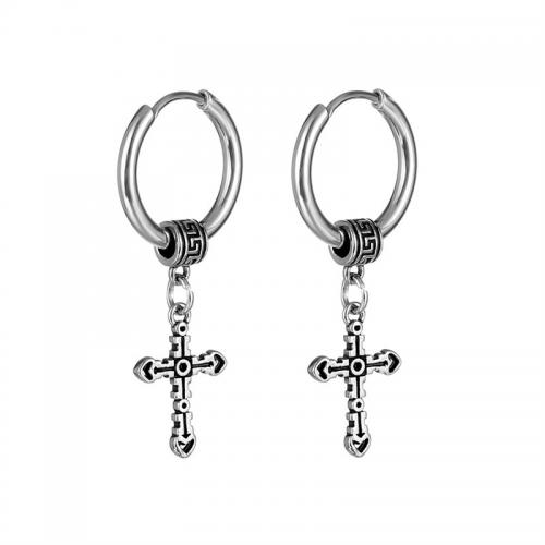 Tíotáiniam Cruach Earring, Cruach Tíotáiniam, Cross, plátáilte, jewelry faisin, airgid, 16x36mm, Díolta De réir PC