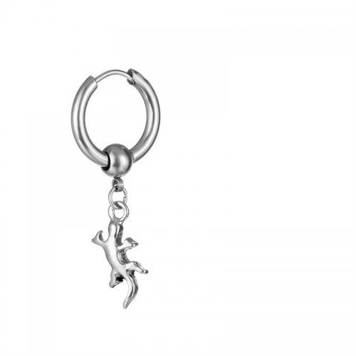 Boucle d'oreille Acier Titane, gecko, Placage, bijoux de mode, argent, 17x40mm, Vendu par PC