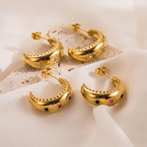 Roestvrij staal Stud Earrings, 304 roestvrij staal, gold plated, mode sieraden & voor vrouw & met strass, meer kleuren voor de keuze, nikkel, lood en cadmium vrij, 20x10mm, Verkocht door pair