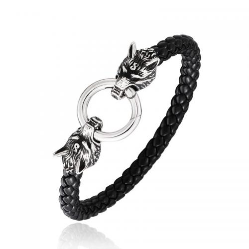 Acier titane bracelet, avec cuir PU, animal, fait à la main, Vintage & normes différentes pour le choix & pour homme, Vendu par PC