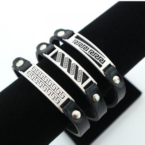 Quelques Bracelet à et Bangle, cuir PU, avec Acier inoxydable 304, bijoux de mode & unisexe & styles différents pour le choix, 10mm, Longueur Environ 22 cm, Vendu par PC