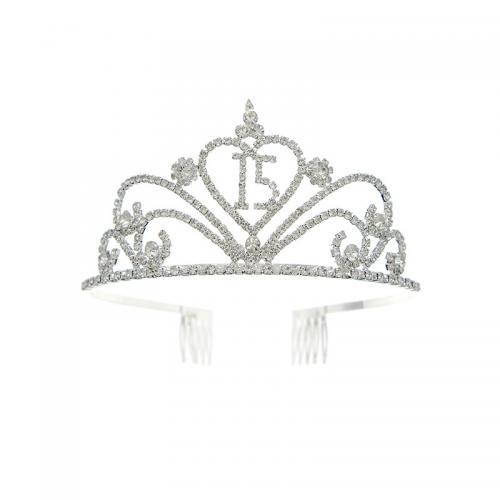 Tiaras, liga de zinco, cromado de cor prateada, para mulher & com strass, branco, níquel, chumbo e cádmio livre, vendido por PC